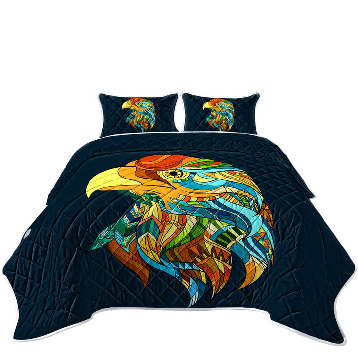Multi Colored Native Design Eagle Head Coverlet