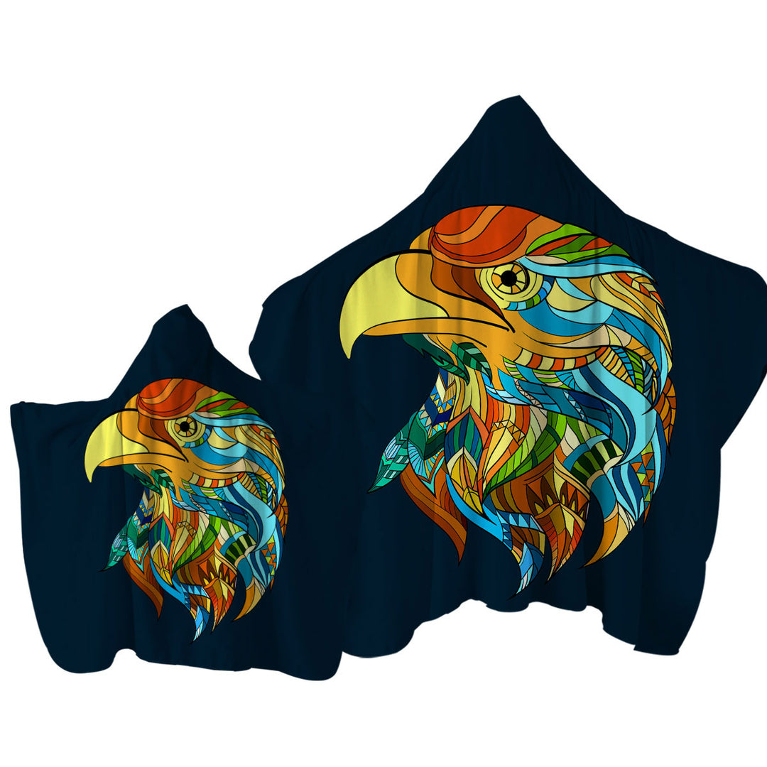 Multi Colored Native Design Eagle Head Hooded Beach Towel