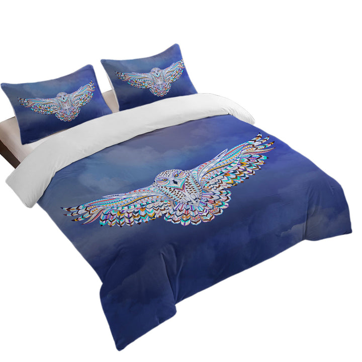 Multi Colored Native Flying Owl Quilt Cover