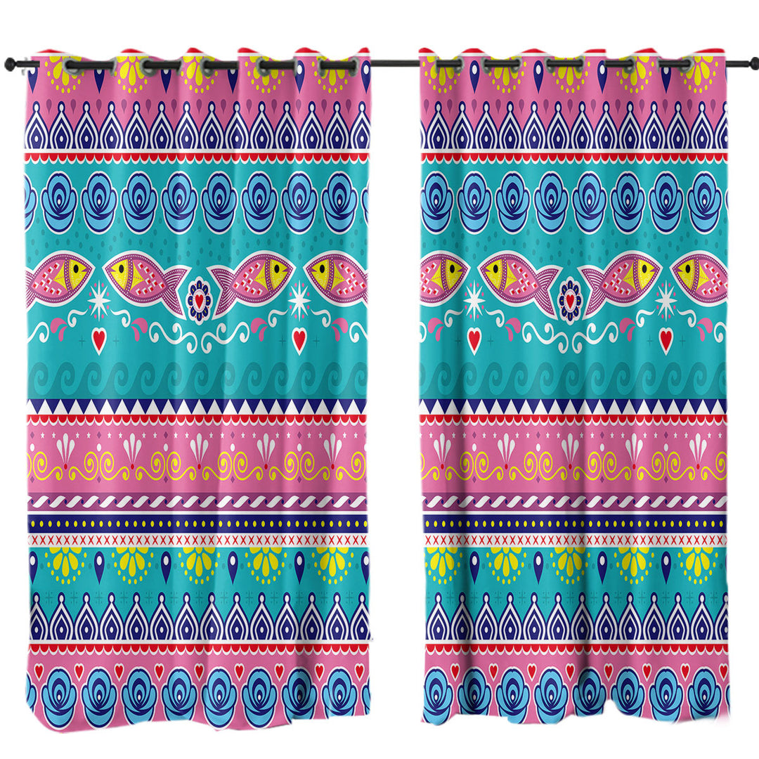 Multi Colored Oriental Fish Design Drapes