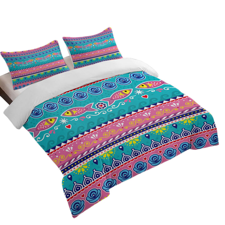 Multi Colored Oriental Fish Design Duvet Cover
