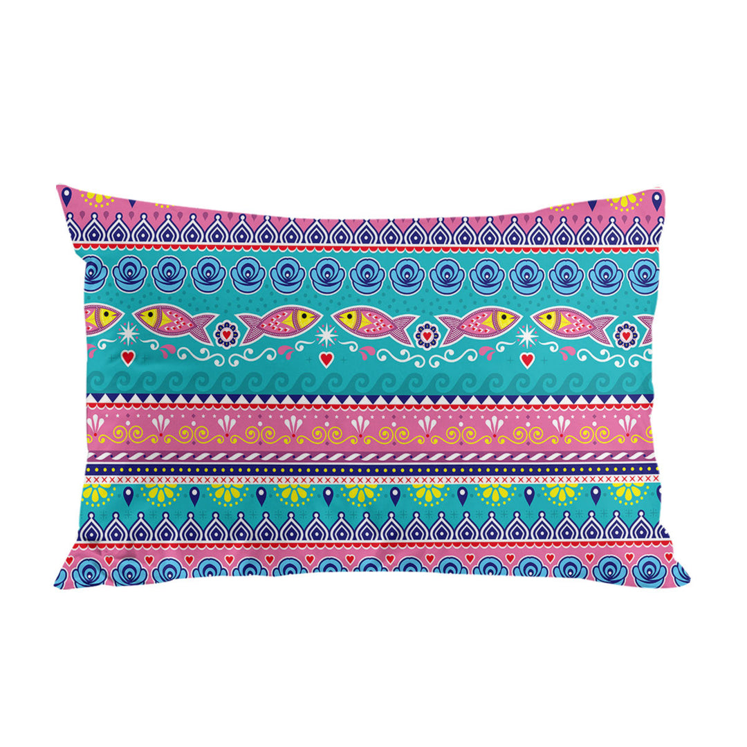 Multi Colored Oriental Fish Design Pillow Cases