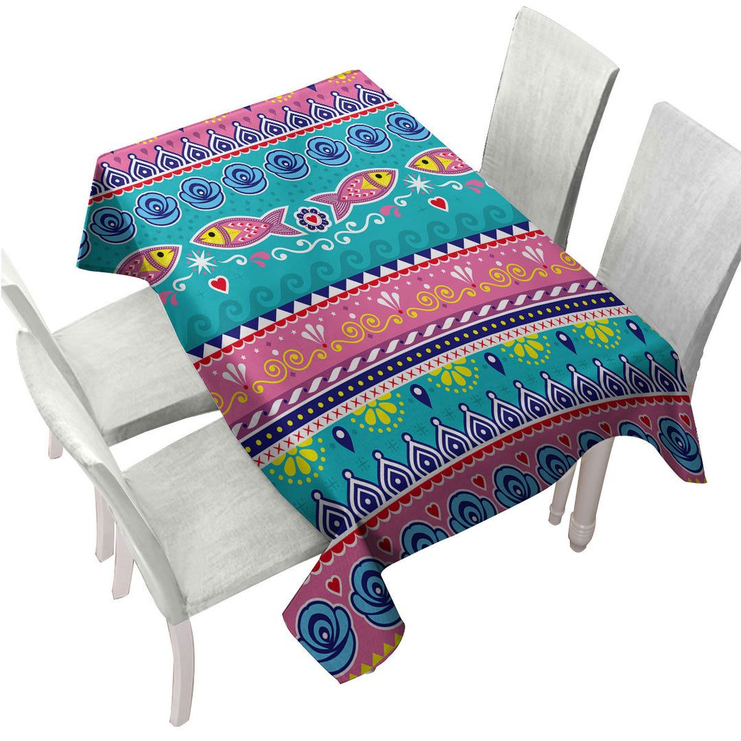 Multi Colored Oriental Fish Design Tablecloths