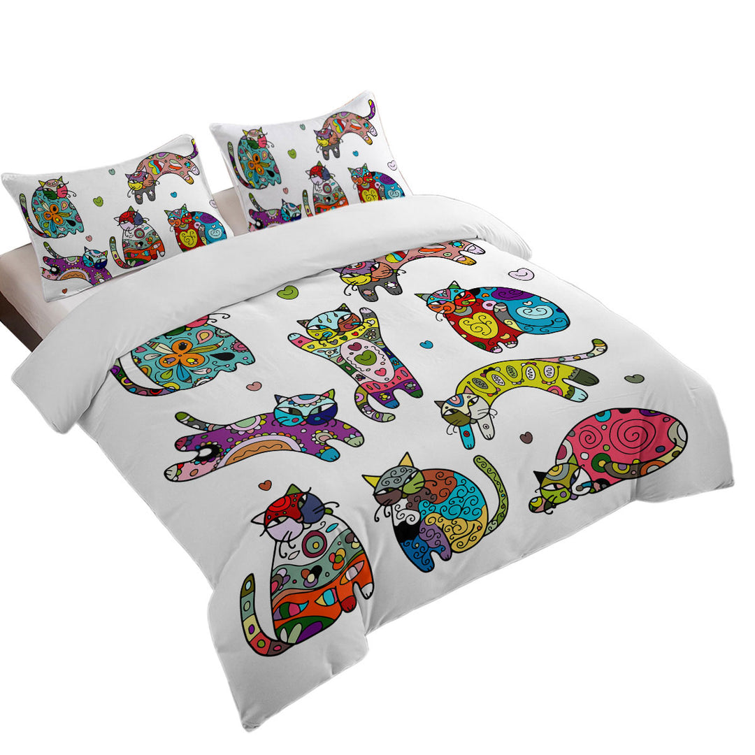 Multi Colored Oriental Patterns Cats Comforter Cover