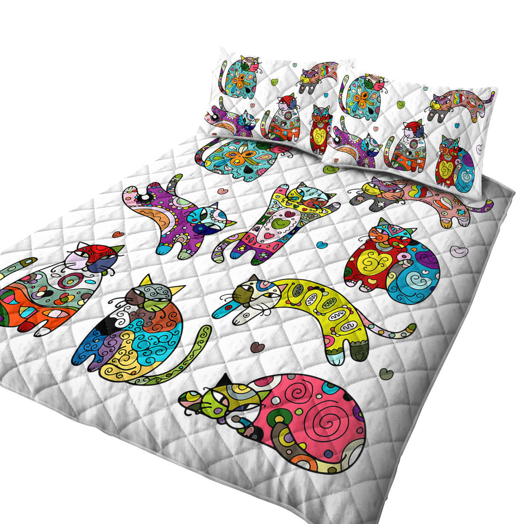 Multi Colored Oriental Patterns Cats Coverlet