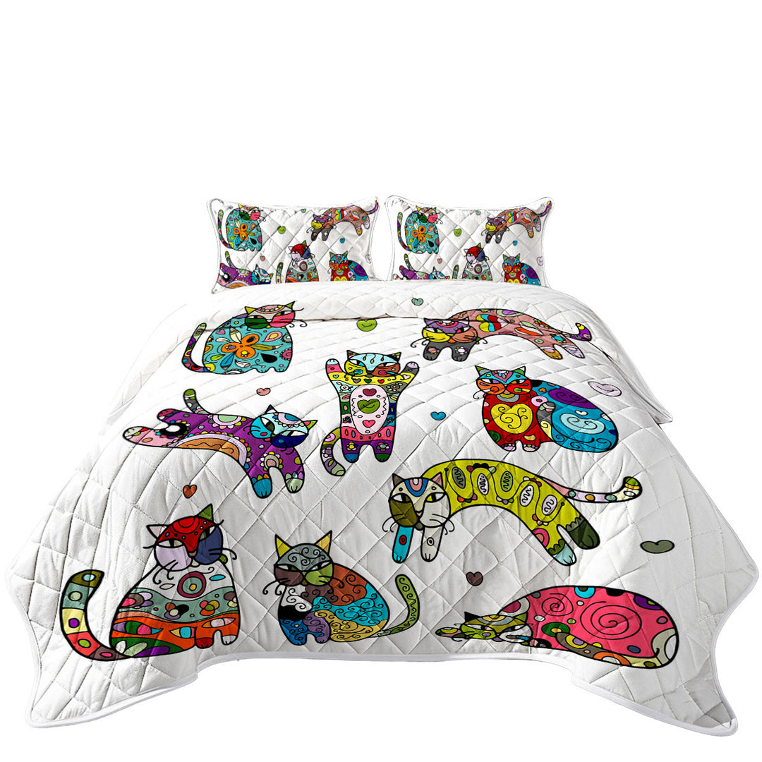 Multi Colored Oriental Patterns Cats Coverlets