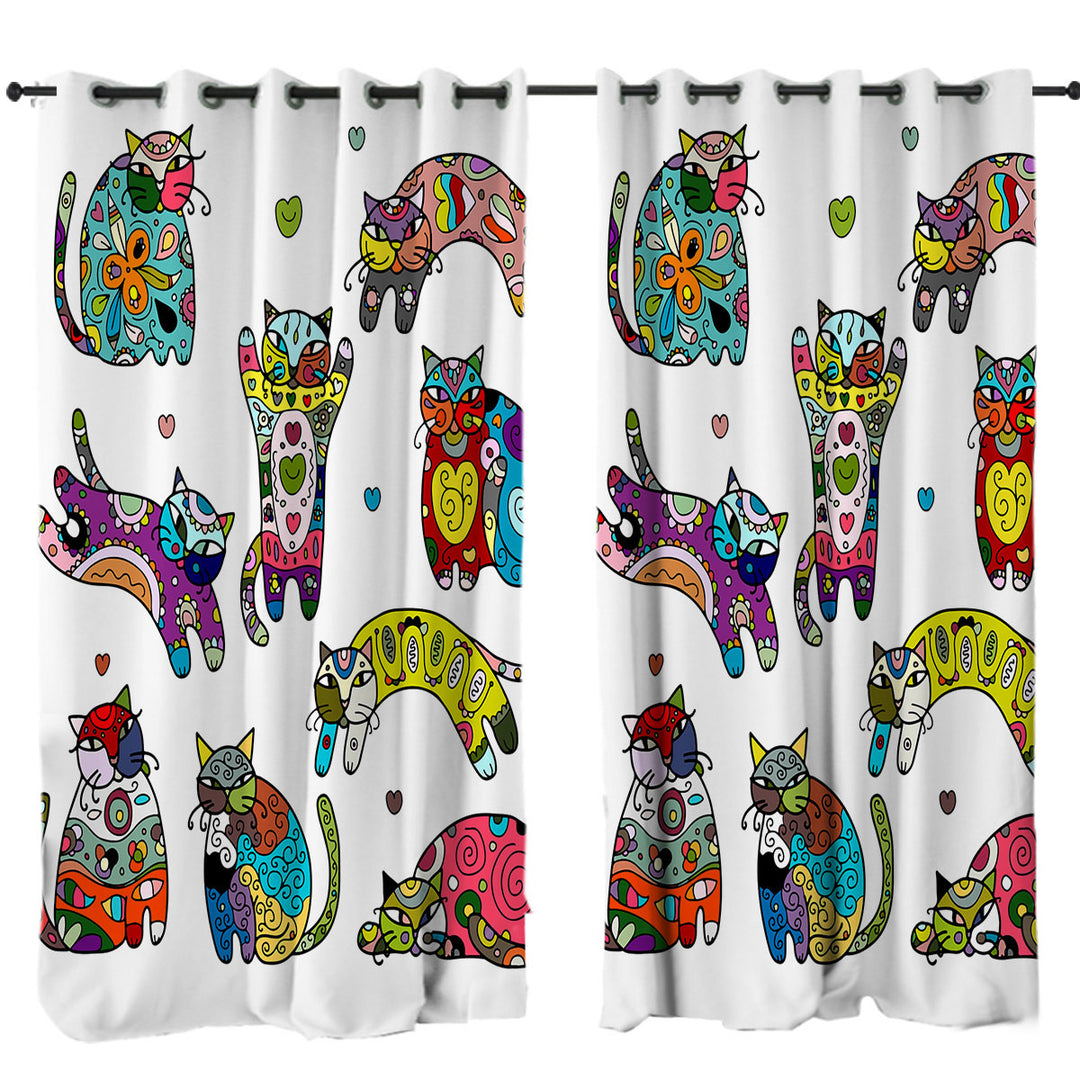 Multi Colored Oriental Patterns Cats Curtain