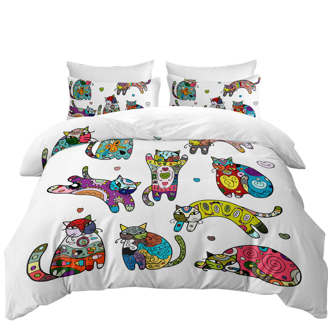 Multi Colored Oriental Patterns Cats Duvet Cover