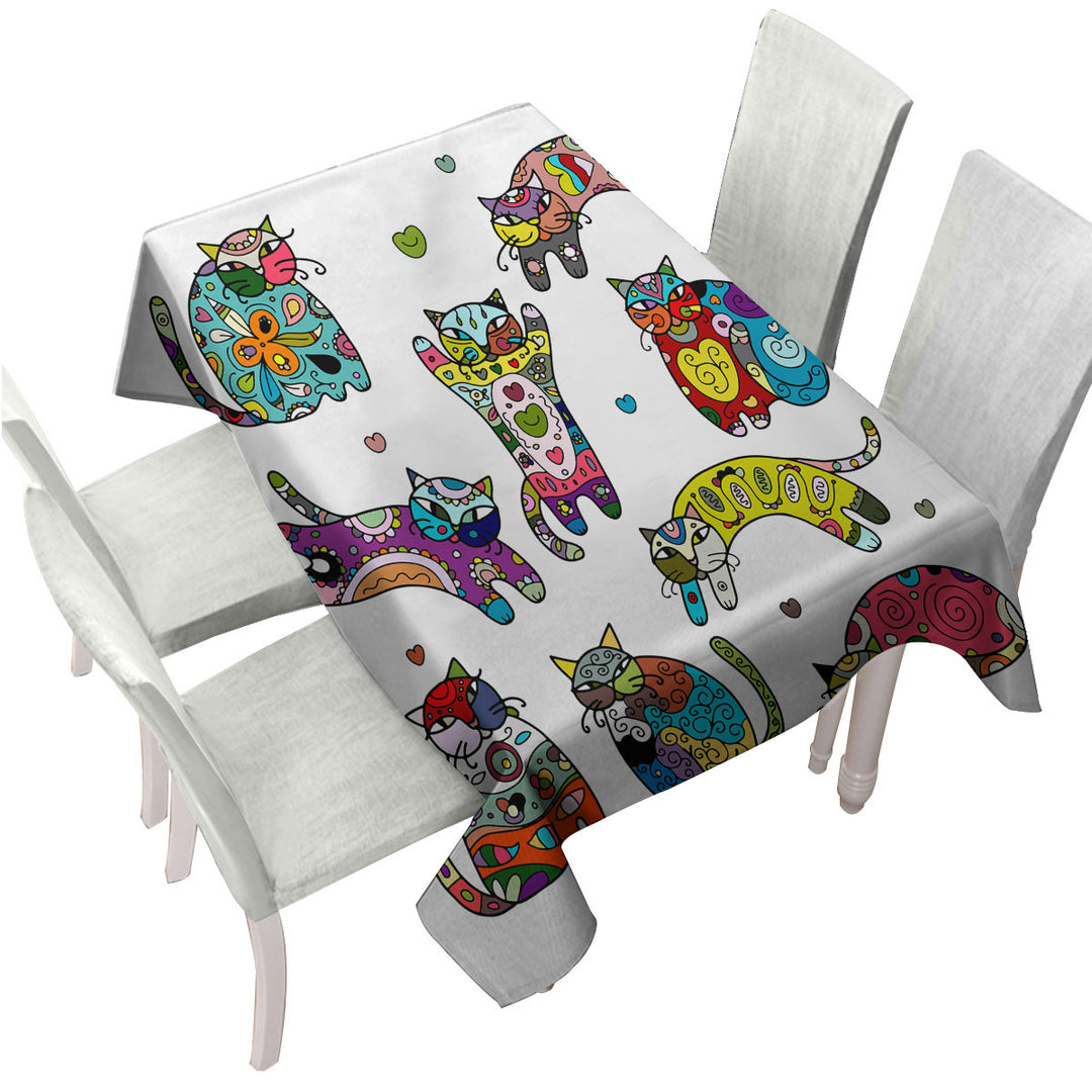 Multi Colored Oriental Patterns Cats Tablecloths