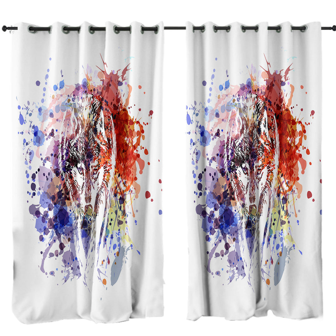 Multi Colored Paint Splash Wolf Curtain