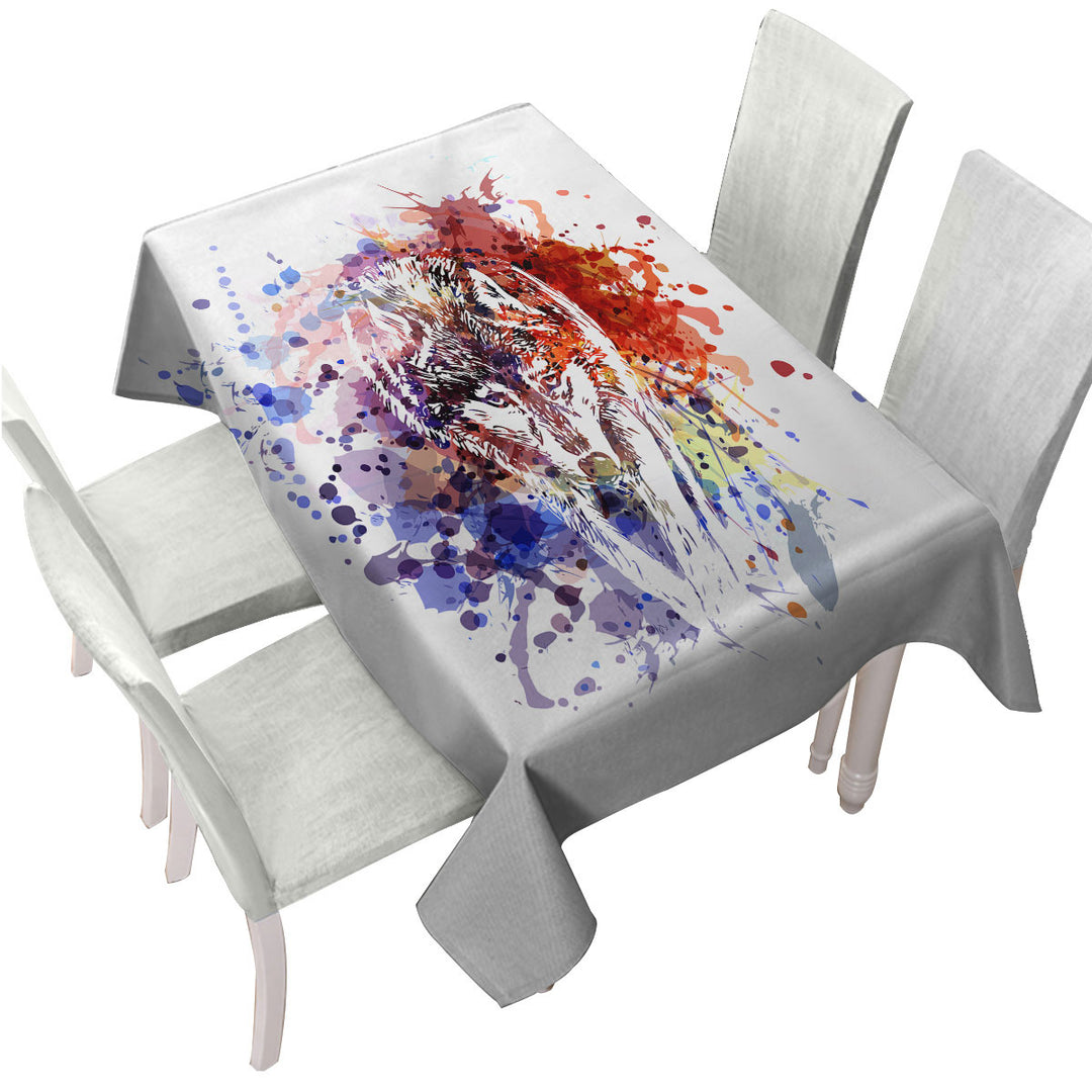 Multi Colored Paint Splash Wolf Tablecloth