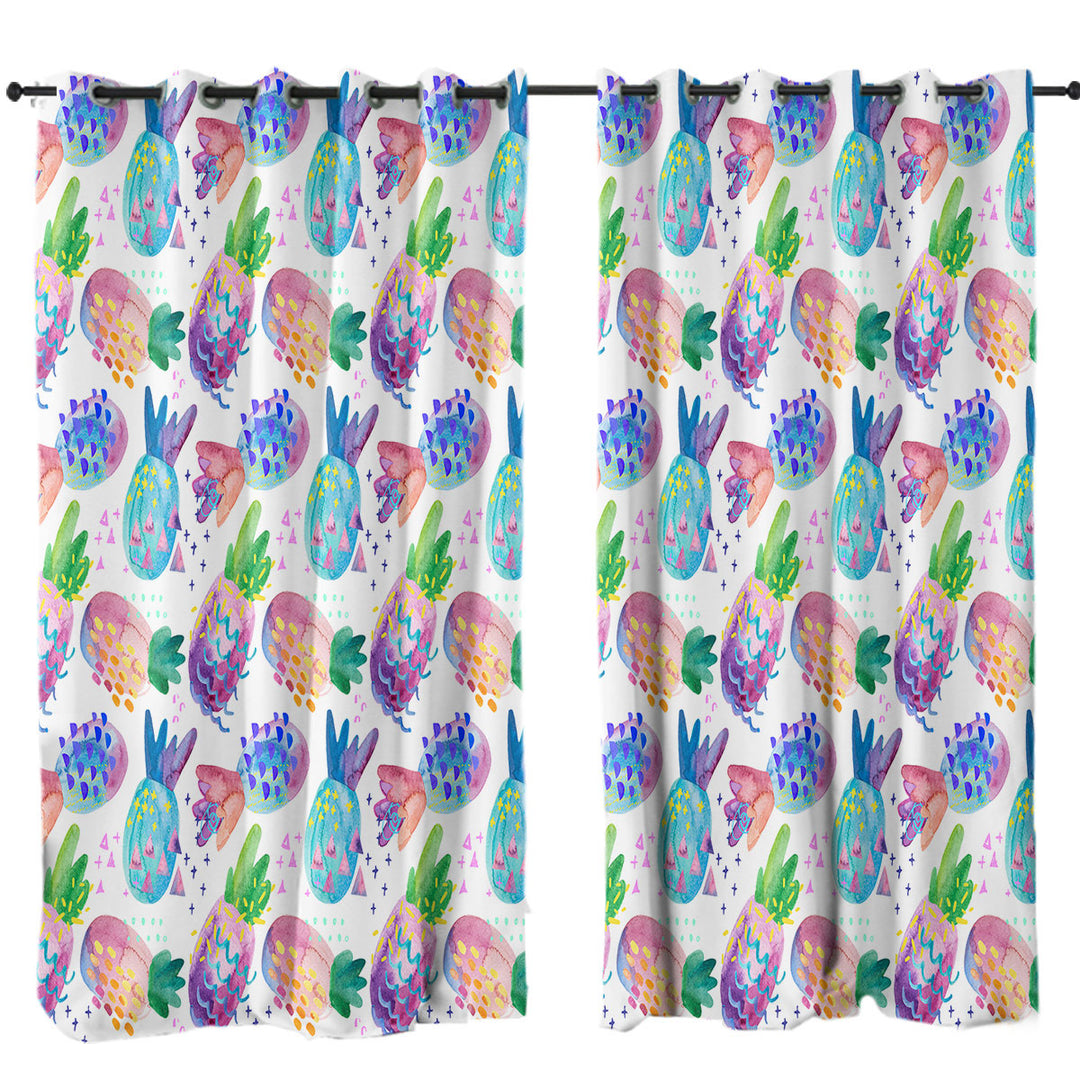 Multi Colored Painted Pineapples Curtains