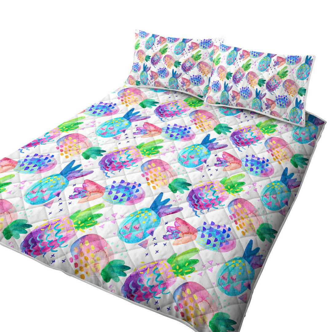 Multi Colored Painted Pineapples Summer Quilt