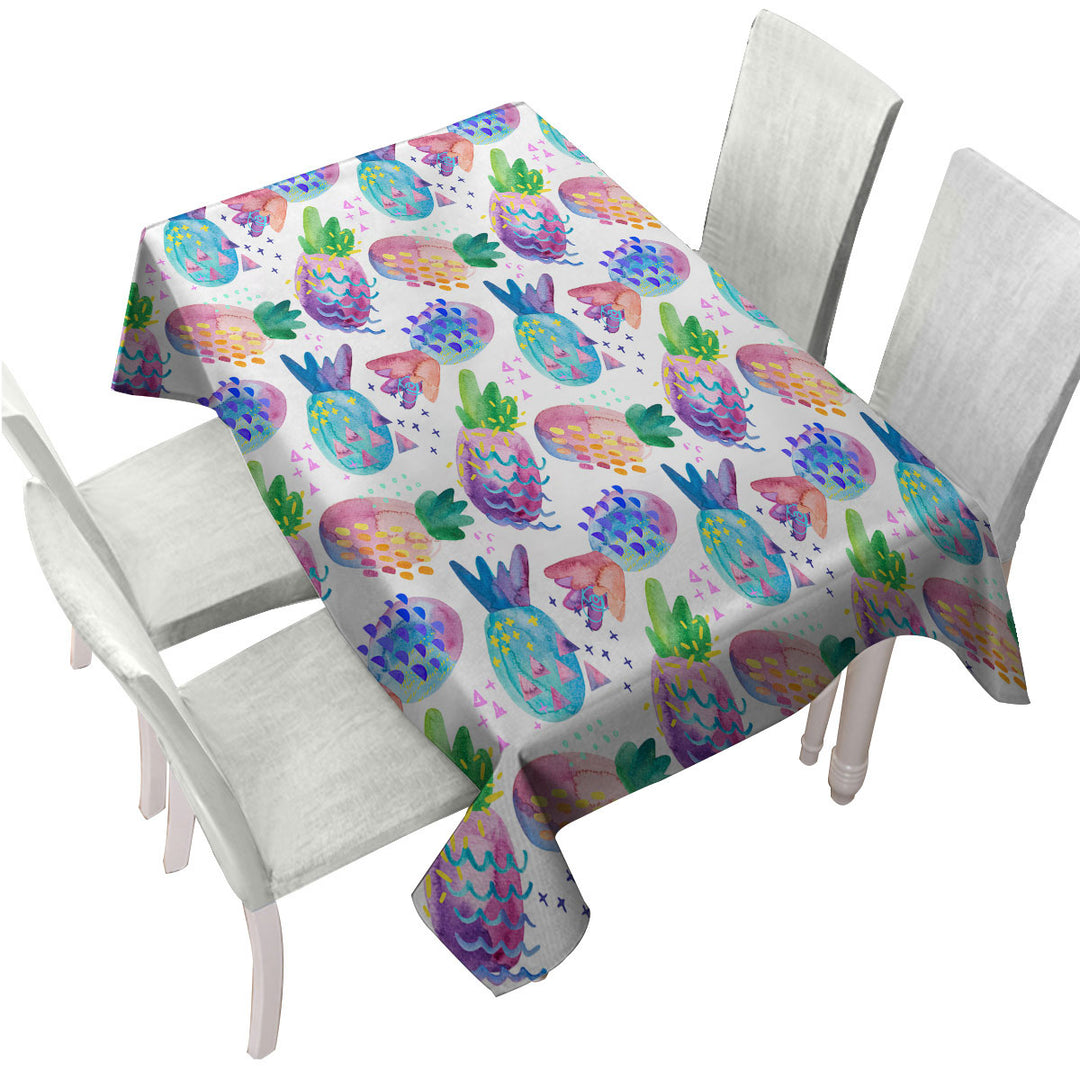 Multi Colored Painted Pineapples Tablecloth