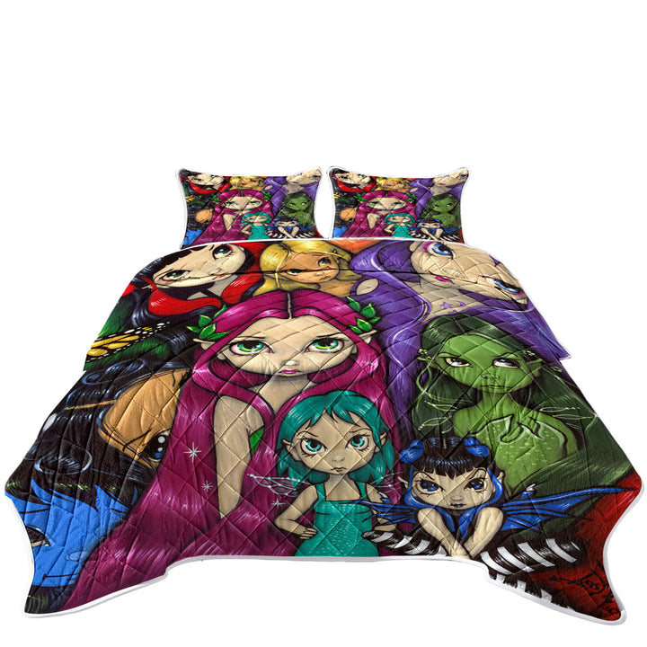Multi Colored Painting Fairy Group Portrait Quilts