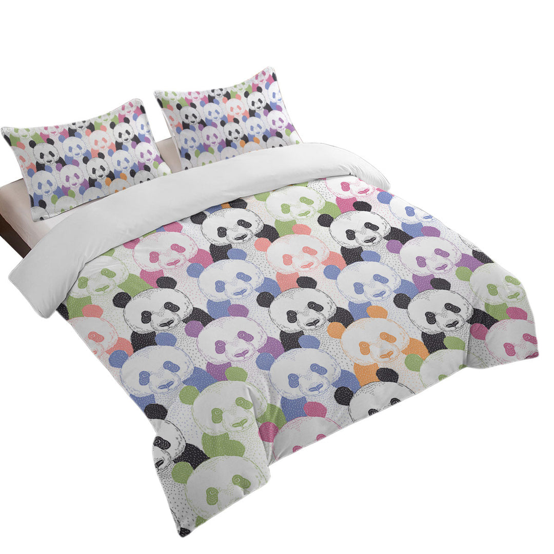 Multi Colored Pandas Duvet Cover set