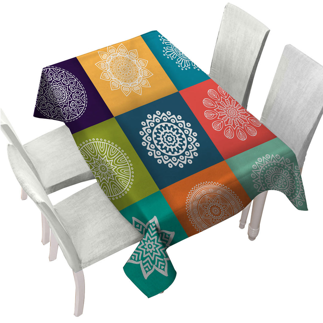 Multi Colored Panel and White Mandalas Tablecloths