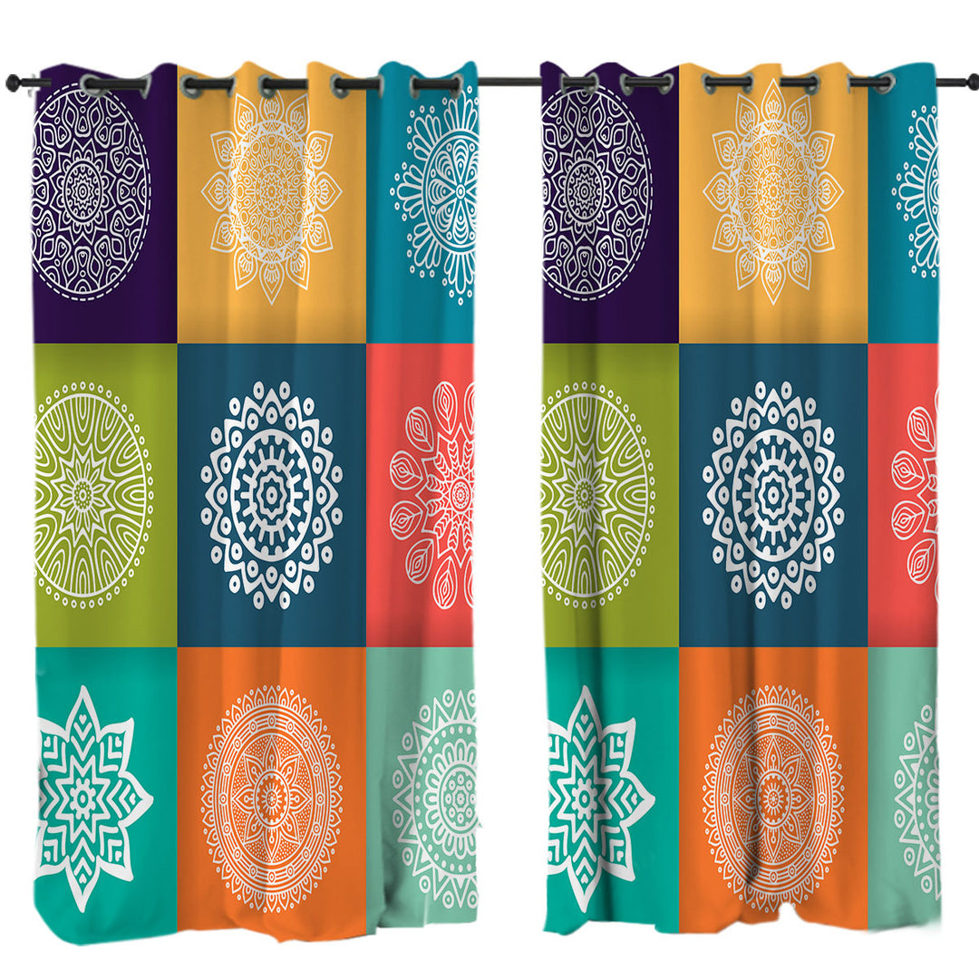 Multi Colored Panel and White Mandalas Window Curtains