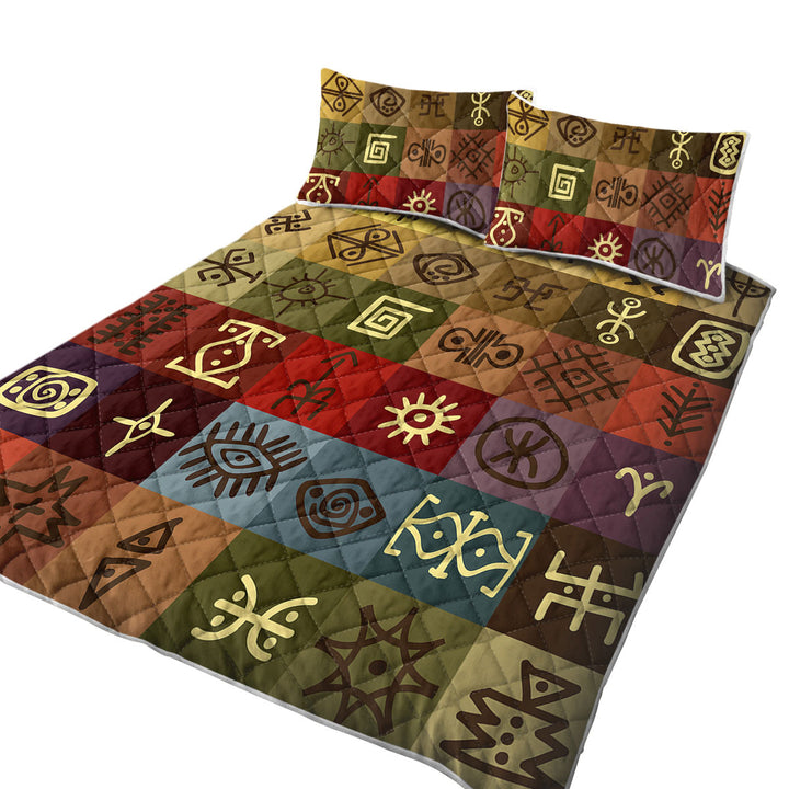 Multi Colored Panels Cool Ancient Symbols Coverlets