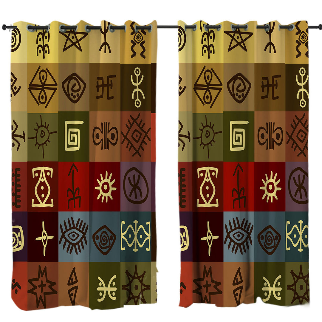 Multi Colored Panels Cool Ancient Symbols Curtains