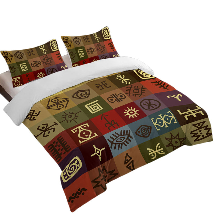 Multi Colored Panels Cool Ancient Symbols Duvet Cover