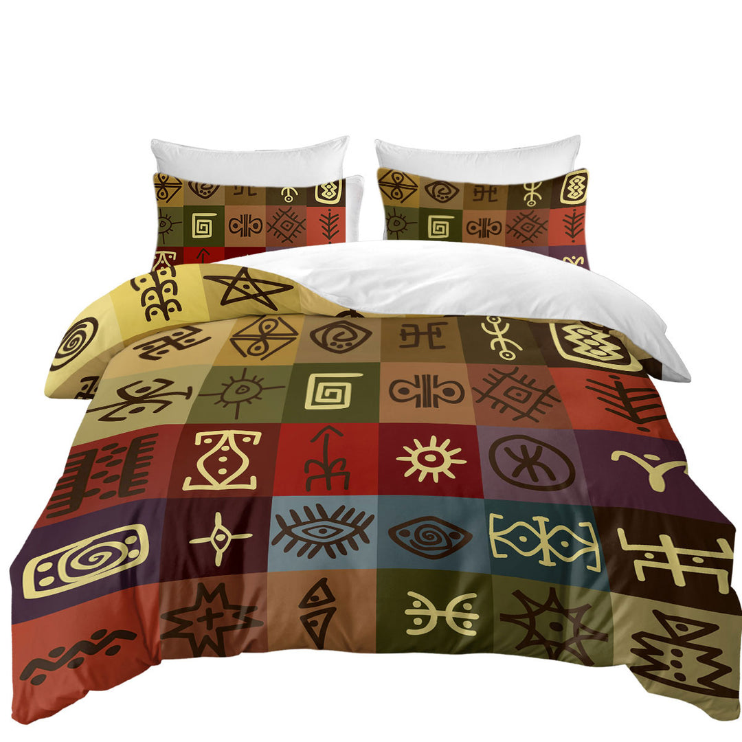Multi Colored Panels Cool Ancient Symbols Duvet Covers