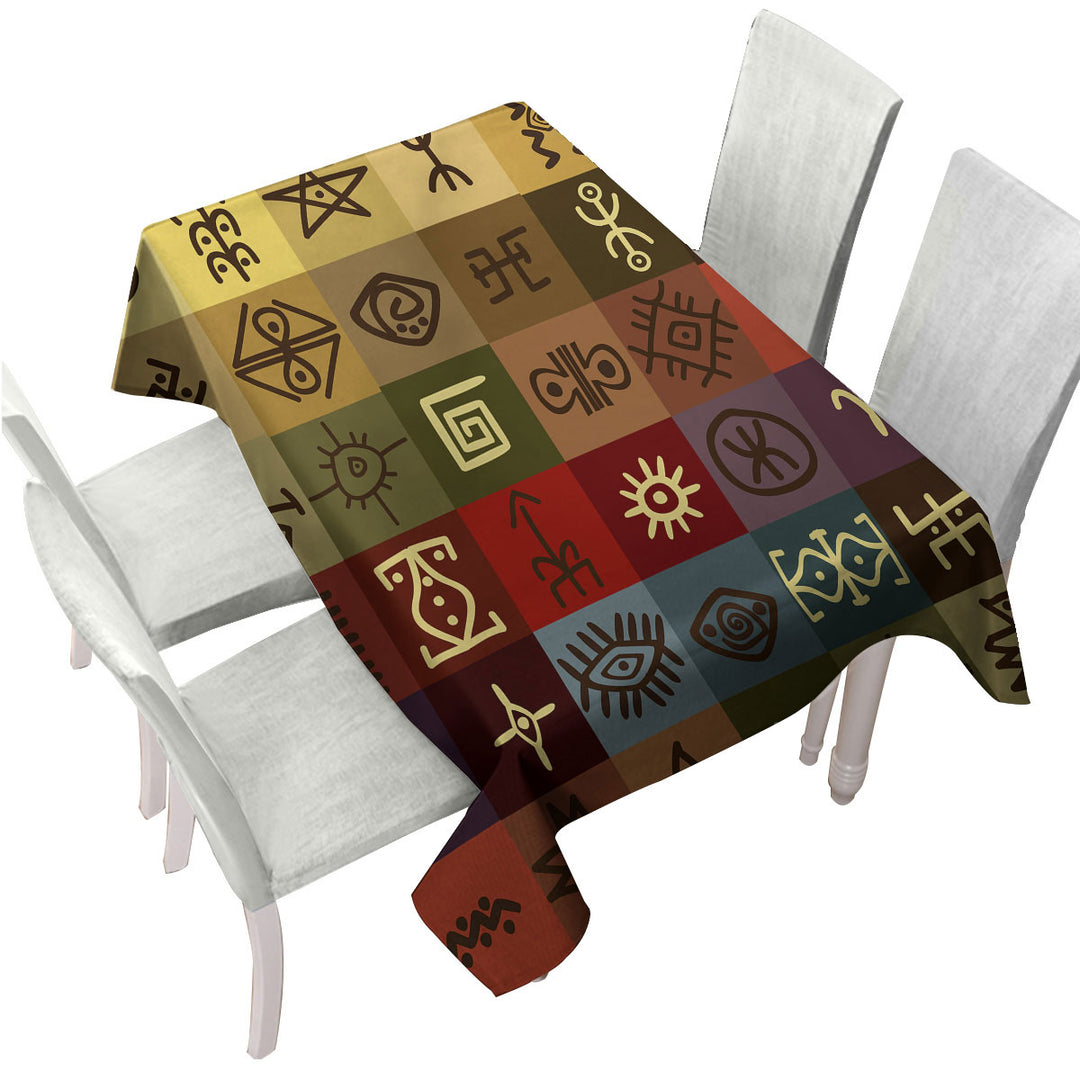 Multi Colored Panels Cool Ancient Symbols Table Cover