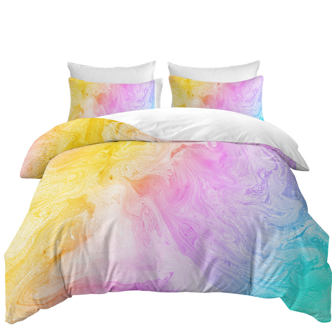 Multi Colored Pastel Yellow Purple Blue Marble Duvet Covers