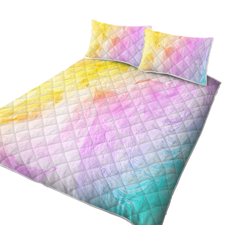 Multi Colored Pastel Yellow Purple Blue Marble Quilt