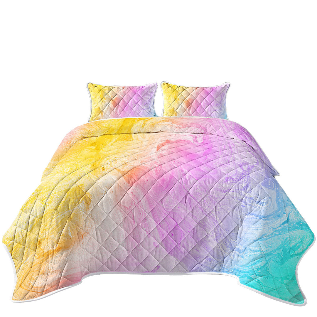 Multi Colored Pastel Yellow Purple Blue Marble Twin Quilt