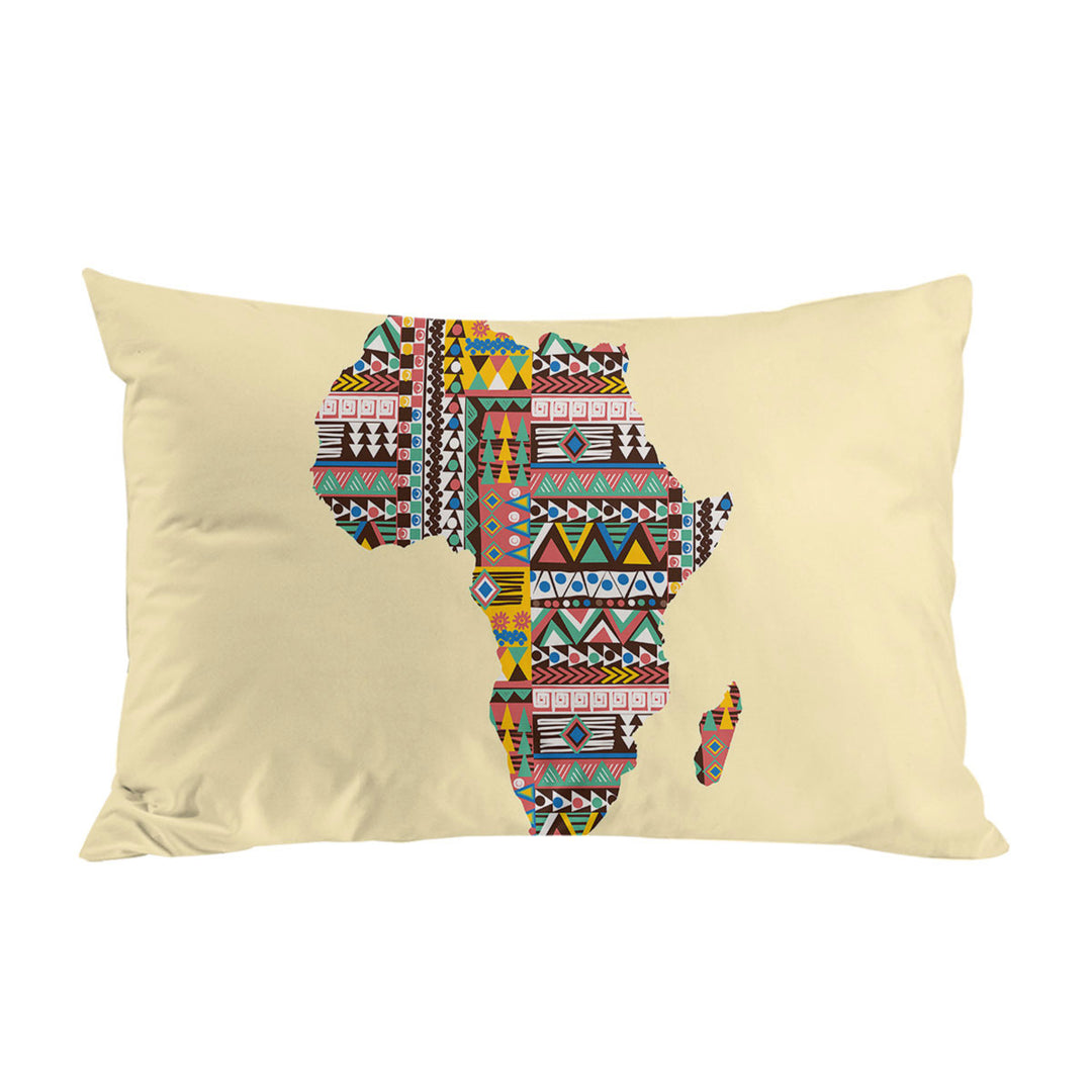 Multi Colored Patterns on Africa Map Pillowcase