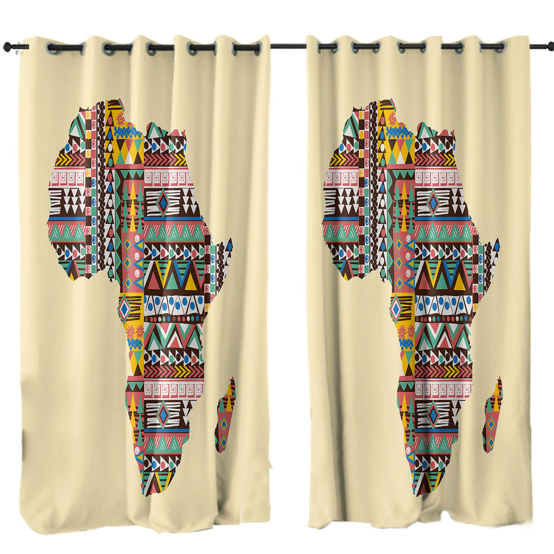 Multi Colored Patterns on Africa Map Window Curtains