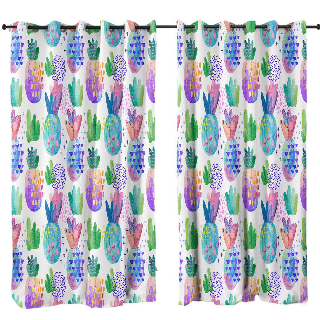 Multi Colored Pineapples Pattern Curtain