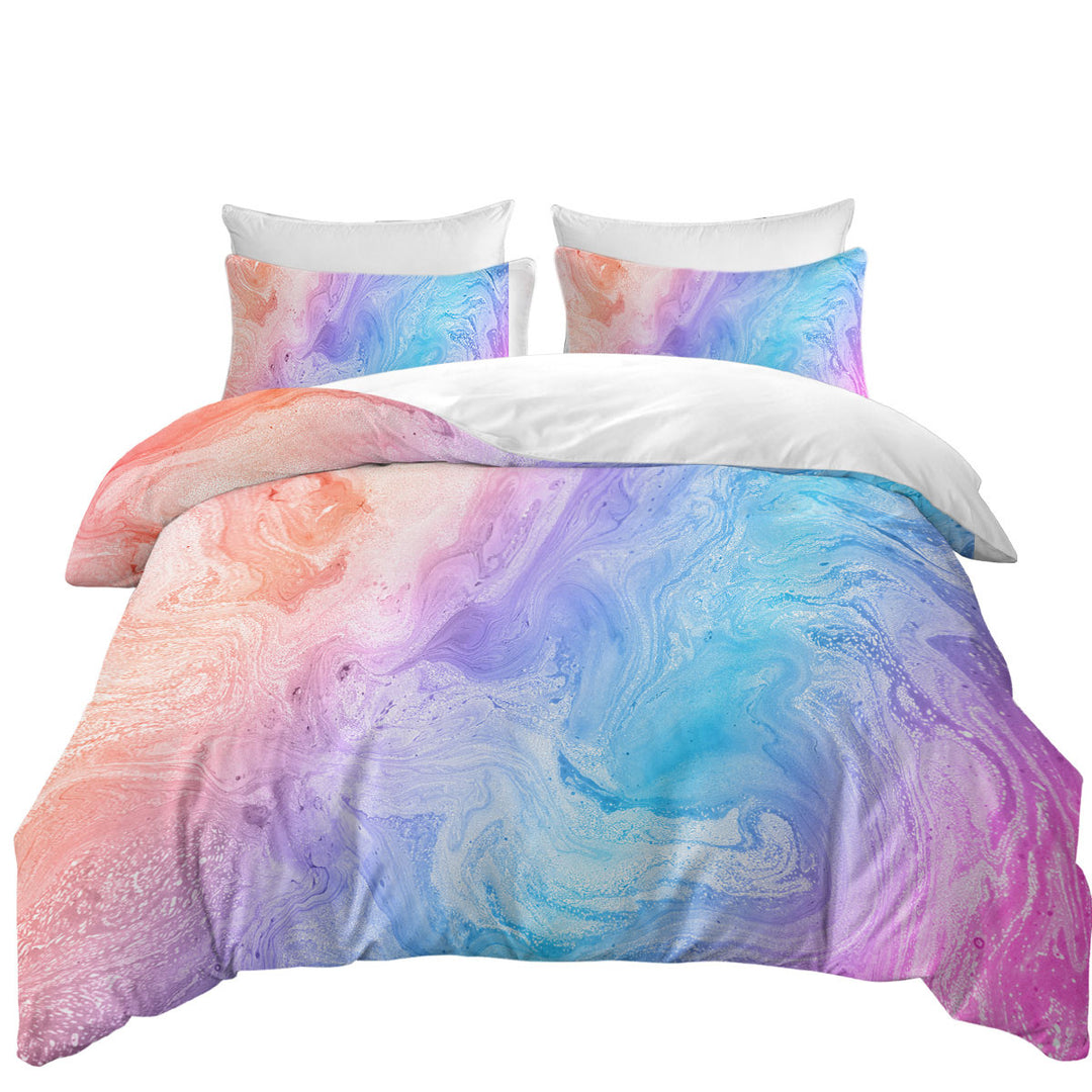 Multi Colored Red Purple Blue Marble King Size Duvet Cover