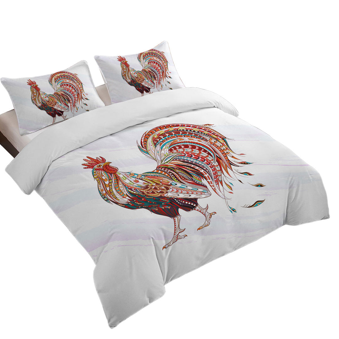 Multi Colored Rooster full Size Duvet Cover