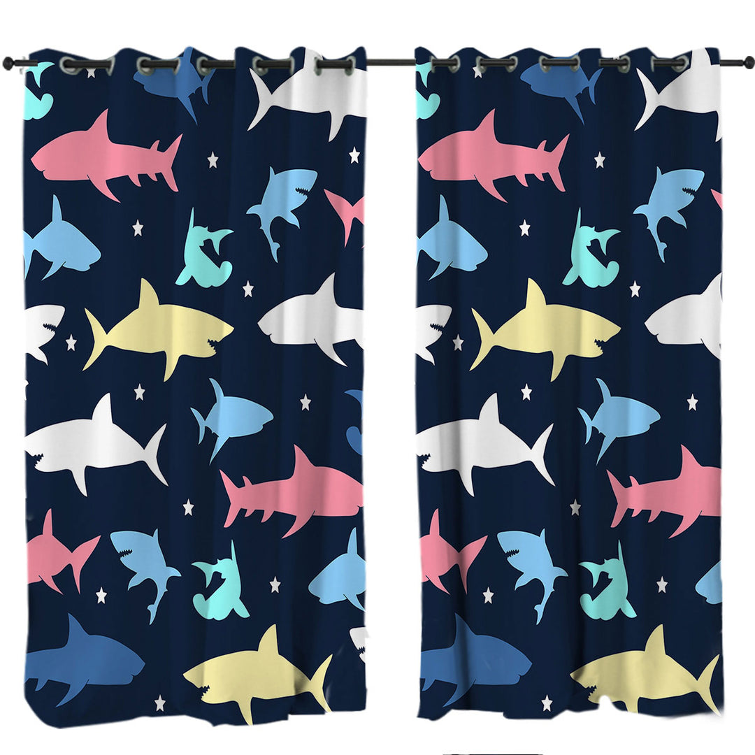 Multi Colored Sharks Curtains