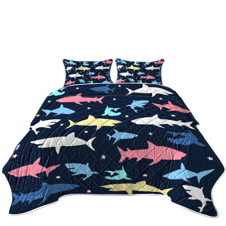 Multi Colored Sharks King Quilt
