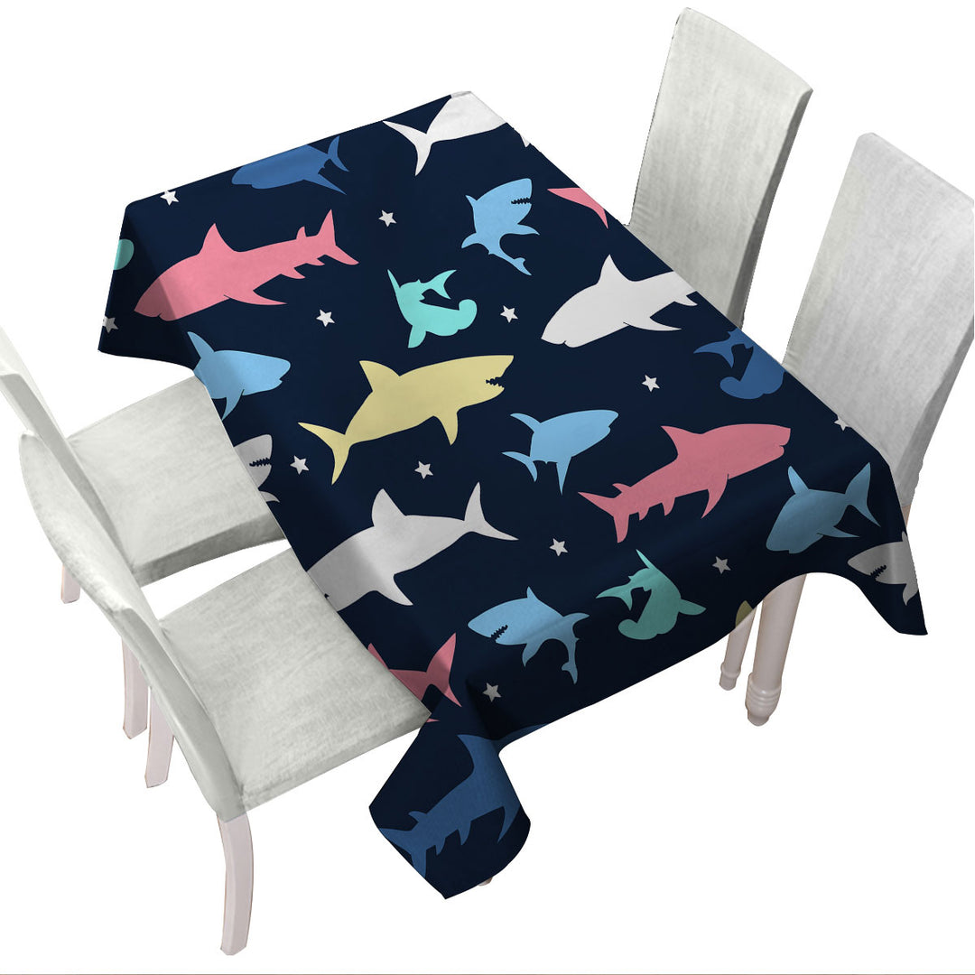 Multi Colored Sharks Tablecloth