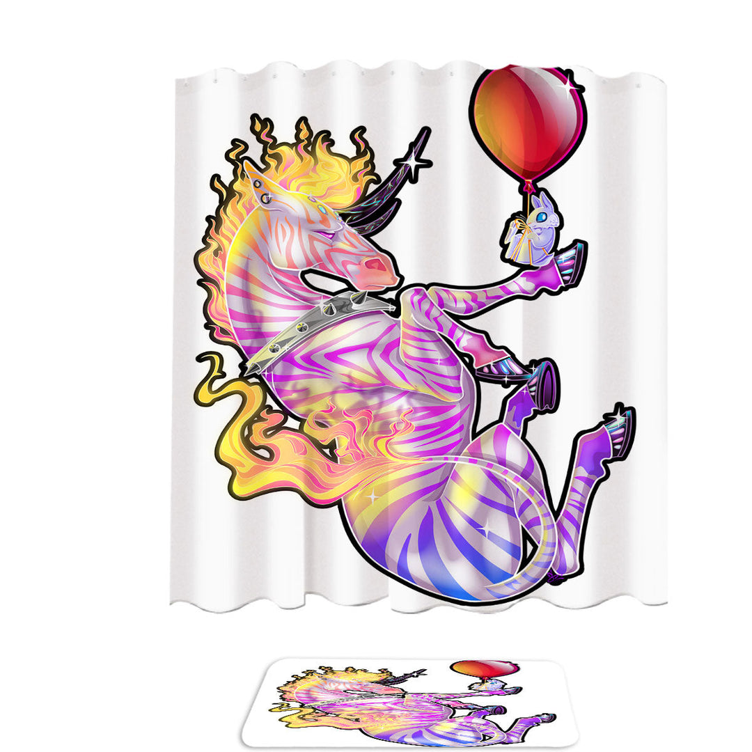 Multi Colored Shower Curtain Unicorn Zebra and Bunny