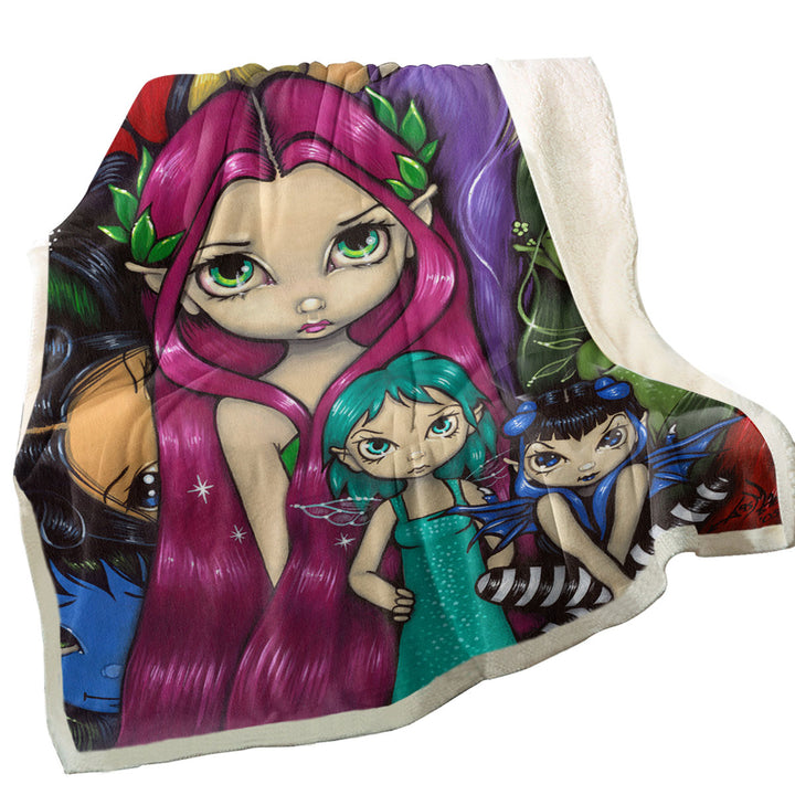 Multi Colored Sofa Blankets Painting Fairy Group Portrait
