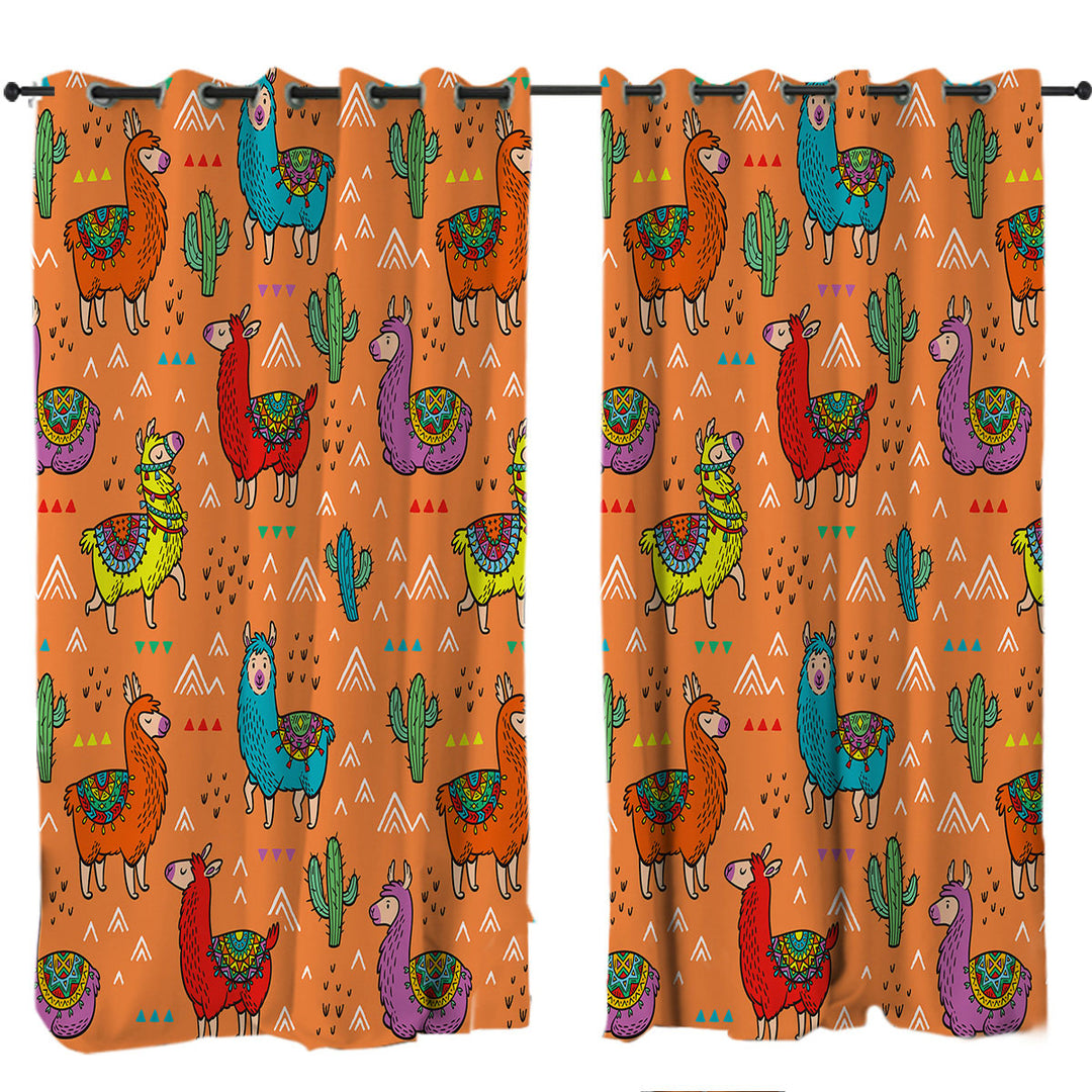Multi Colored South American Llamas Curtains