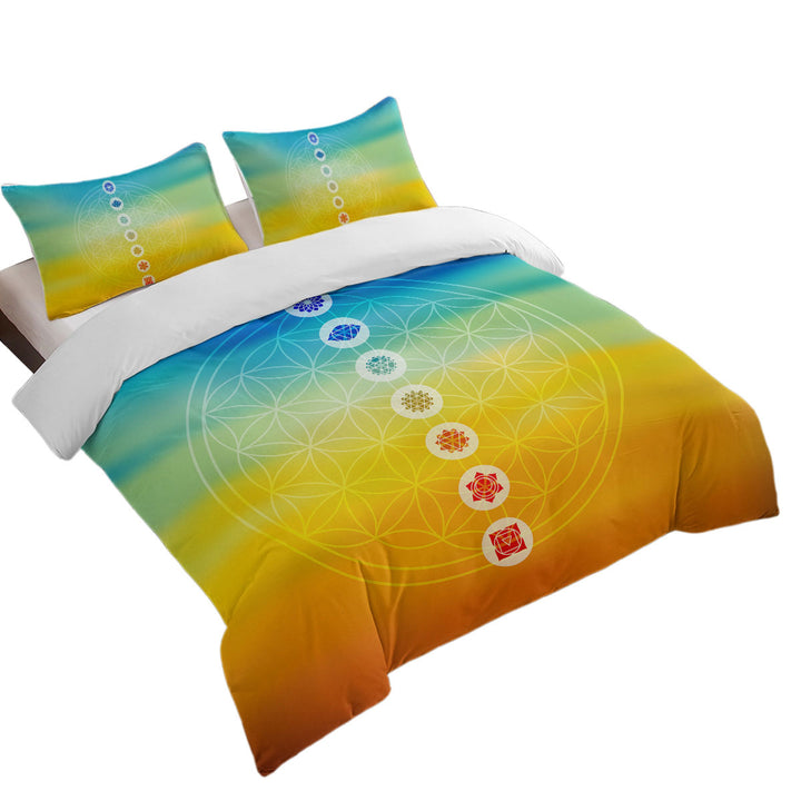 Multi Colored Spiritual Energy Yoga Symbols Quilt Cover