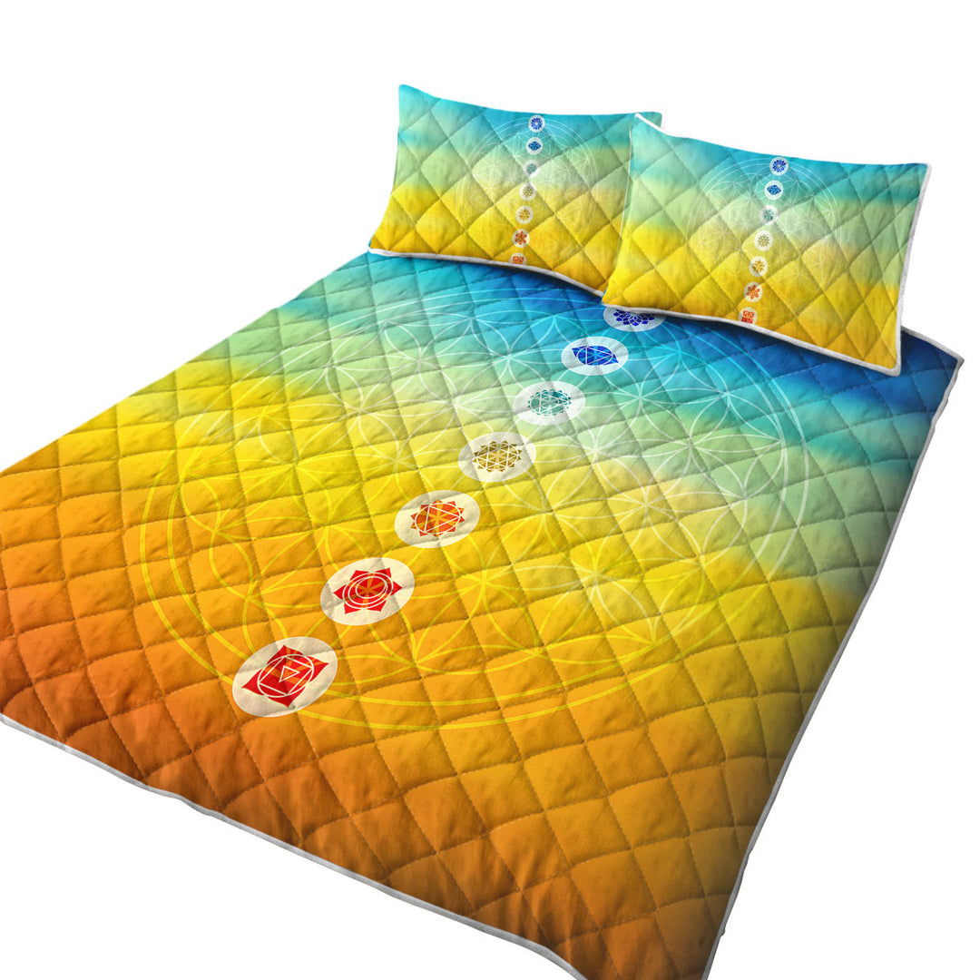 Multi Colored Spiritual Energy Yoga Symbols Quilt