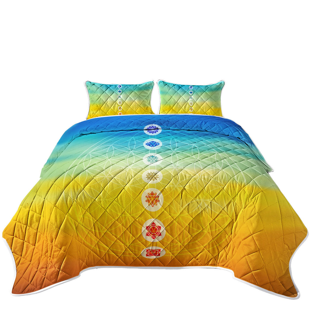 Multi Colored Spiritual Energy Yoga Symbols Quilts