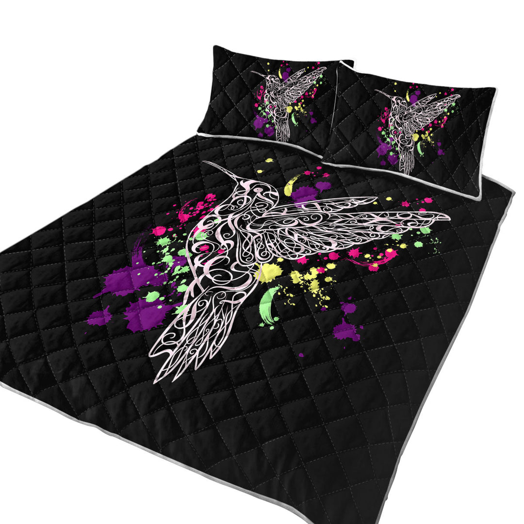 Multi Colored Splashes and Pinkish Hummingbird Coverlet
