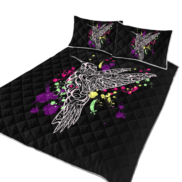 Multi Colored Splashes and Pinkish Hummingbird Coverlet