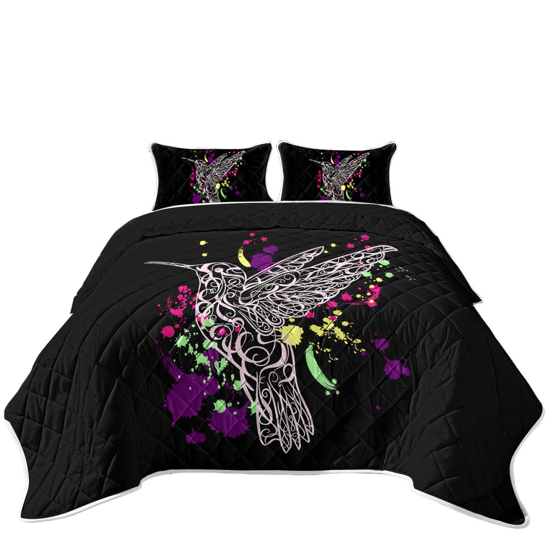 Multi Colored Splashes and Pinkish Hummingbird Coverlets