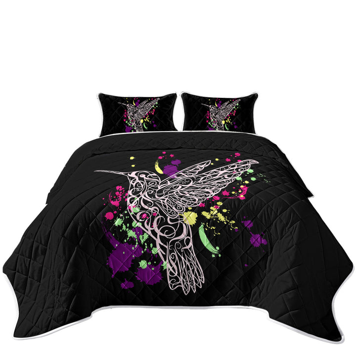 Multi Colored Splashes and Pinkish Hummingbird Coverlets