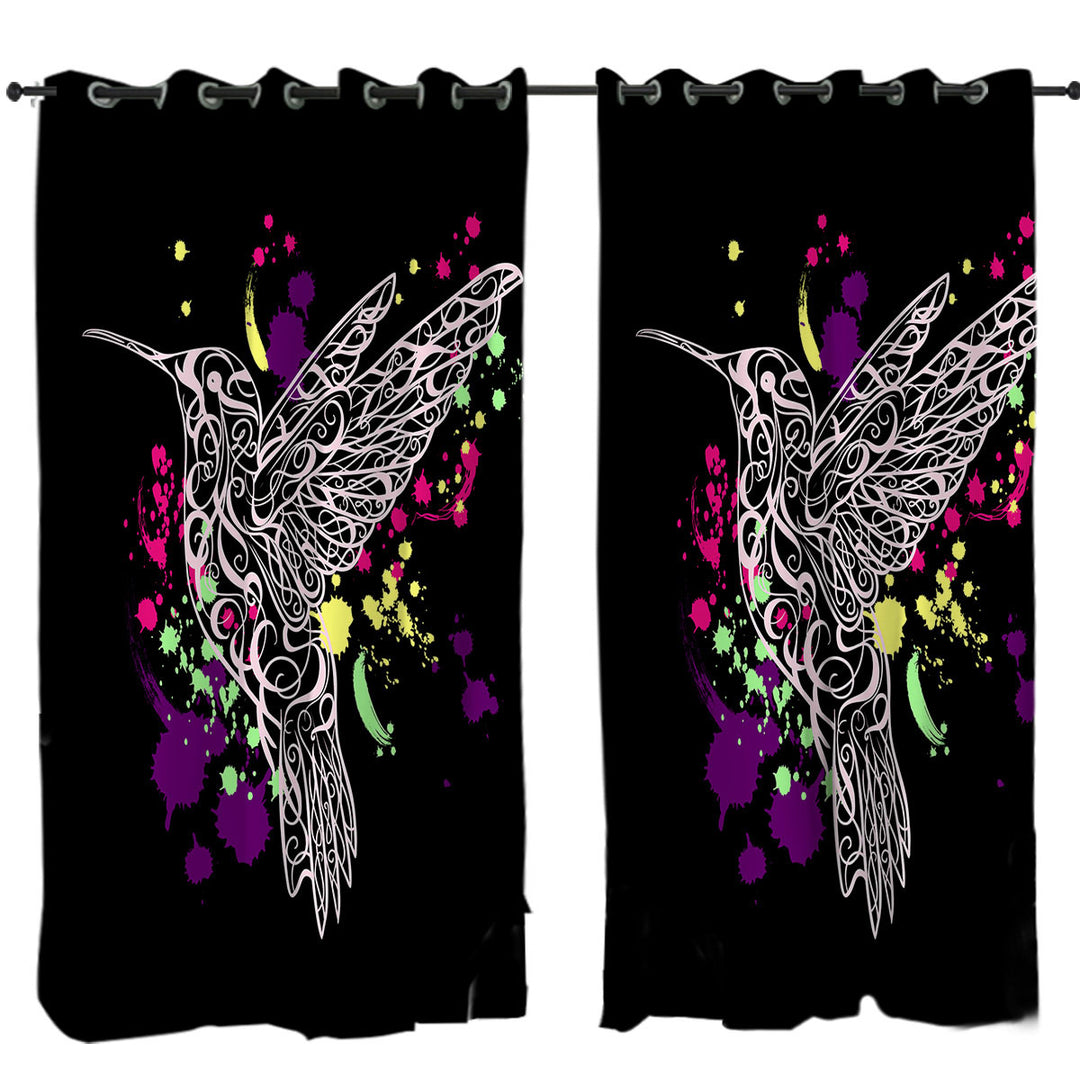 Multi Colored Splashes and Pinkish Hummingbird Curtain
