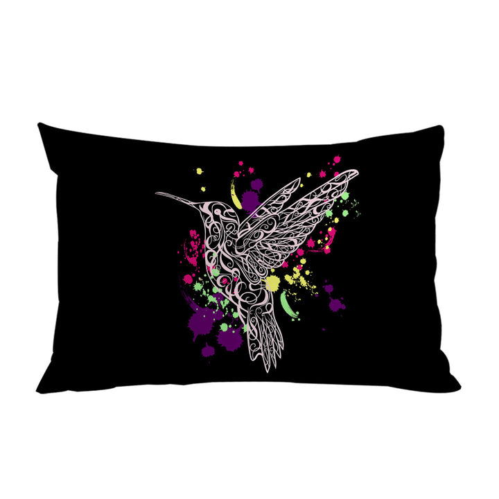 Multi Colored Splashes and Pinkish Hummingbird King Pillow Cases